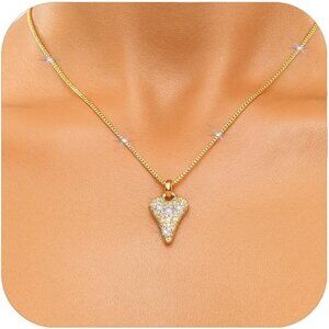 14K Gold Plated Heart Necklace | Diamond-Cut CZ Pendant | Adjustable Gift